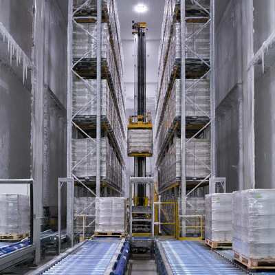 Jakość System regałów chłodniczych wysokiego składowania. Układnica paletowa o długości 24 m. Regały o udźwigu 1000 kg fabryka